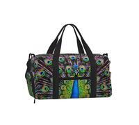Borsa da palestra colorata con piume di pavone, unisex, borsone da viaggio per weekend con uccellini, con scomparto per scarpe, impermeabile, per sport durante la notte, danza, yoga