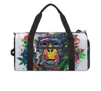 Borsa da palestra colorata con scimmia ed erbaccia divertente con scomparto per scarpe, borsone da viaggio, borsa da viaggio per la notte o per lo yoga