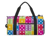 Borsa da palestra colorata con varie posizioni con motivo a dadi divertente con scomparto per scarpe, borsone da viaggio, borsa da yoga