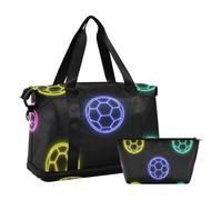 Borsa da palestra colorata fluorescente fluorescente grande borsa da palestra per la notte Tote e bagaglio con tracolla regolabile per trekking pieghevole, Calcio fluorescente neon colorato, 1 size