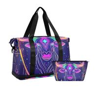 Borsa da palestra colorata glitterata per tarocchi astrologia mucca borsa da palestra con borsa da toilette per aereo, set da 2 pezzi, Colorato glitter Tarocchi astrologia mucca, 1 size