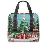 Borsa da palestra con albero di Natale astratto e renna, borsa da viaggio per donne e uomini, borsa da viaggio con scomparto per scarpe, grande capacità, per allenamento, fitness, yoga, nuoto, fine
