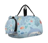Borsa da palestra con animali dell'oceano delfino e pesce piccola con scomparto per scarpe leggera per la notte, borsa da viaggio per ragazzi e ragazze