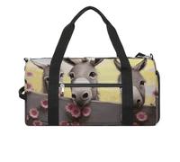 Borsa da palestra con asino e fiore per uomo e donna, resistente all'acqua, borsa da viaggio leggera per sport di viaggio, bianca, taglia unica