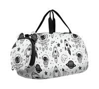 Borsa da palestra con astronauti, luna e stelle, nera, per bambini, con scomparto per scarpe, grande capacità, per viaggi notturni, weekender, per esercitazioni scolastiche, sport, viaggi