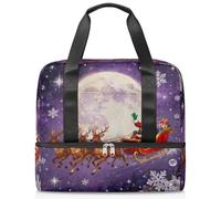 Borsa da palestra con Babbo Natale, renna, slitta e luna, per donne e uomini, borsone da viaggio con scomparto per scarpe, grande capacità, per allenamento, fitness, yoga, nuoto, fine settimana