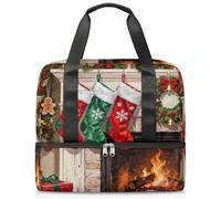 Borsa da palestra con calze natalizie, per camino, sport, palestra, per donne e uomini, borsone da viaggio con scomparto per scarpe, grande capacità, per allenamento, fitness, yoga, nuoto, fine