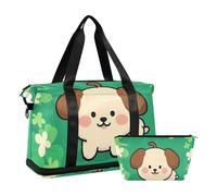 Borsa da palestra con cane marrone con cartoni animati per San Patrizio borsa da palestra con borsa da toilette per viaggio multifunzionale, San Patrizio cartone animato carino cane marrone, 1 size