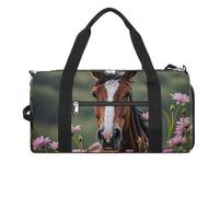 Borsa da palestra con cavalli e fiori per uomo e donna, resistente all'acqua, borsa da viaggio leggera per sport di viaggio, bianca, taglia unica