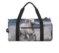 Borsa da palestra con cavallo bianco che corre sul mare per uomo e donna, impermeabile, borsa da viaggio leggera per viaggi sportivi, bianco, taglia unica