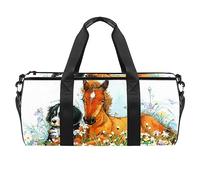 Borsa da palestra con cavallo e cane in acquerello, borsa da palestra per fitness, allenamento, borsa da viaggio, borsa tote borsa per attrezzatura per donne e uomini, Multicolore, 17.7x9x9 inch