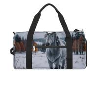 Borsa da palestra con cavallo grigio in paesaggio invernale innevato per uomini e donne borsone resistente all'acqua borsa da viaggio leggera per sport di viaggio, bianco, taglia unica