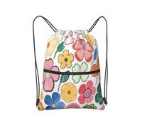 Borsa da palestra con coulisse alla moda con tasca frontale con cerniera può essere utilizzata in allenamento e camminata, Dipingere Fiori, Taglia unica