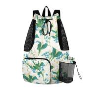 Borsa da palestra con coulisse, borsa da piscina con tasca per bottiglia d'acqua, impermeabile, vintage, fiori di calle, giglio, bianco, blu, verde