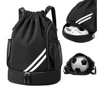 Borsa da palestra con coulisse, zaino sportivo di grandi dimensioni con scomparto per scarpe, cerniera e tasche in rete per bottiglia d'acqua, per sport, nuoto, viaggi, vacanze, yoga, palestra, calcio