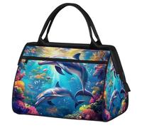 Borsa da palestra con delfino carino per uomini e donne, borsa da viaggio sportiva con delfino sotto il mare borsone impermeabile per il fine settimana borsa da notte leggera bagaglio tote