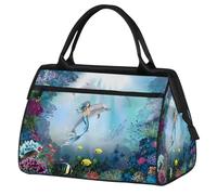 Borsa da palestra con delfino oceano, sirena, per uomini e donne, da viaggio, sport, impermeabile, per il fine settimana, per la notte, leggera, da portare a mano