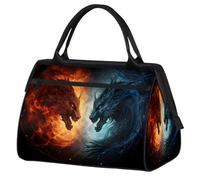 Borsa da palestra con drago blu di fuoco per uomo e donna, borsone sportivo da viaggio impermeabile per il fine settimana borsa da notte leggera da portare a mano