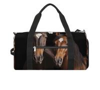 Borsa da palestra con due cavalli in piedi su sfondo nero, per uomini e donne, impermeabile, borsa da viaggio leggera per viaggi sportivi, bianco, taglia unica