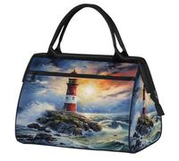 Borsa da palestra con faro per uomo e donna, con pittura a olio sull'oceano, borsone da viaggio e sport, impermeabile, per fine settimana, borsa leggera da portare con sé