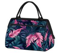 Borsa da palestra con foglie di palma rossa e verde per uomini e donne, borsone da viaggio per sport e viaggi, borsa impermeabile per il fine settimana, borsa leggera da portare a mano