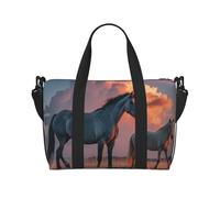 Borsa da palestra con foglie e coccinelle, borsa da viaggio per uomo e donna, borsa da viaggio con scomparto per scarpe da allenamento, Cavalli Rosso Nuvole Incandescenti, Taglia unica, Borsone da