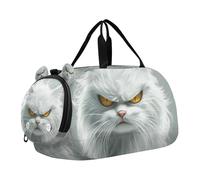 Borsa da palestra con gatto d'angora turco, con scomparto per scarpe, grande capacità, borsa sportiva da viaggio, per scuola, sport, viaggi