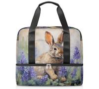 Borsa da palestra con giacinto floreale con coniglio animale, borsa da palestra per donne e uomini, borsone da viaggio con scomparto per scarpe, grande capacità, per allenamento, fitness, yoga, nuoto