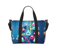 Borsa da palestra con illustrazione astratta di scienza chimica con stampa 3D da donna, borsone da viaggio per la notte, borsa da viaggio per oggetti personali, nero, Taglia unica