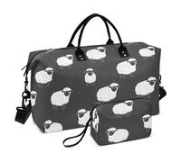 Borsa da palestra con illustrazione in bianco e nero con pecore in ardesia decorativa da viaggio Weekender borsa da palestra con tracolla regolabile per yoga pieghevole bolsas para