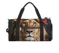 Borsa da palestra con leone africano che indossa un fiore sulla testa, unisex, impermeabile, da viaggio, leggera, per viaggi e sport, bianco, taglia unica