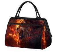 Borsa da palestra con leone di fuoco per uomini e donne, borsa da viaggio con animali astratti borsone sport borsone impermeabile weekend borsa da notte leggera bagaglio tote