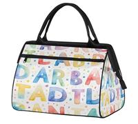 Borsa da palestra con lettere colorate per uomini e donne, educazione alfabeti, viaggi, sport, borsone impermeabile per il fine settimana borsa da notte leggera da portare con te