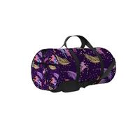 Borsa da palestra con motivo arcobaleno nero e unicorni volanti, con tracolla, cerniera, 2 tasche laterali, per uomo e donna, borsa da viaggio e da viaggio.