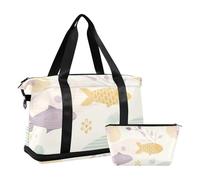 Borsa da palestra con motivo di pesce dei cartoni animati, borsa per il fine settimana con borsa da toilette per viaggio in aereo impermeabile, bel pesce dei cartoni animati, 1 taglia, Cartone Animato