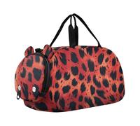 Borsa da palestra con motivo leopardato rosso e nero, per bambini, con scomparto per scarpe, grande capacità, borsa da viaggio per il fine settimana, per viaggi, nuoto, danza, balletto