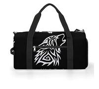 Borsa da palestra con motivo tribale lupo ululato divertente con scomparto per scarpe, borsone da viaggio, borsa da yoga