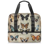 Borsa da palestra con motivo vintage con farfalle e giornali, borsa da palestra per donne e uomini, borsa da viaggio con scomparto per scarpe, grande capacità, per allenamento, fitness, yoga, nuoto