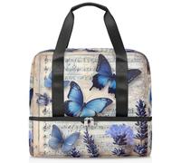 Borsa da palestra con motivo vintage con farfalle e spartiti musicali, per donne e uomini, borsa da viaggio con scomparto per scarpe, grande capacità, per allenamento, fitness, yoga, nuoto, fine