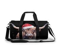 Borsa da palestra con mucca delle Highland con cappello di Babbo Natale, divertente, grande, leggera, da viaggio, 44 x 22,9 x 22,9 cm