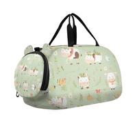 Borsa da palestra con mucca in stile cartone animato, verde menta, piccola borsa da palestra con scomparto per scarpe, multifunzionale, per la notte, weekender, borsa da viaggio per spiaggia, nuoto