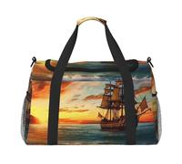 Borsa da palestra con nave pirata al tramonto, borsone per uomo e donna, borsa da notte con scomparto per scarpe, borse da viaggio per allenamento, nave pirata nel tramonto, Taglia unica, Borsone da