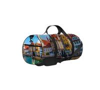 Borsa da palestra con panorama aereo estivo panoramico verde della città vecchia, con tracolla, cerniera, 2 tasche laterali per uomini e donne, borsa da viaggio e da viaggio
