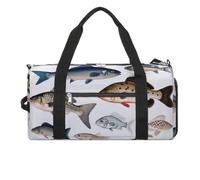 Borsa da palestra con pesci diversi per uomini e donne, impermeabile, borsa da viaggio leggera per viaggi sportivi, bianco, taglia unica