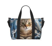 Borsa da palestra con pianeti, stelle e Via Lattea, borsone da viaggio per uomo e donna, borsa da viaggio con scomparto per scarpe da allenamento, Gatto sotto coperta, Taglia unica, Borsone da viaggio