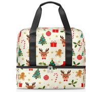 Borsa da palestra con renna e pan di zenzero in stile cartone animato, per donne e uomini, borsa da viaggio con scomparto per scarpe, grande capacità, per allenamento, fitness, yoga, nuoto, fine