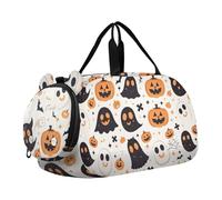 Borsa da palestra con scheletri di zucche e fantasmi in stile cartone animato, piccola, con scomparto per scarpe, leggera, borsa da viaggio per il fine settimana, per viaggi, nuoto, danza, balletto