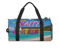 Borsa da palestra con scritta "Happy Birthday on the Beach" per uomo e donna, impermeabile, grande borsone per allenamento da viaggio