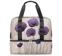 Borsa da palestra con stampa artistica con papaveri viola, per donne e uomini, borsone da viaggio con scomparto per scarpe, grande capacità, per allenamento, fitness, yoga, nuoto, fine settimana