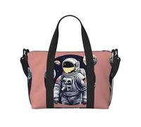 Borsa da palestra con stampa astronauta sulla luna 1 da donna, borsone da viaggio per la notte, borsa da viaggio per oggetti personali, nero, Taglia unica